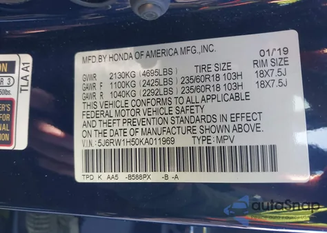 2019 Honda Cr-V Ex z USA, uszkodzony, nr VIN 5J6RW1H50KA011969